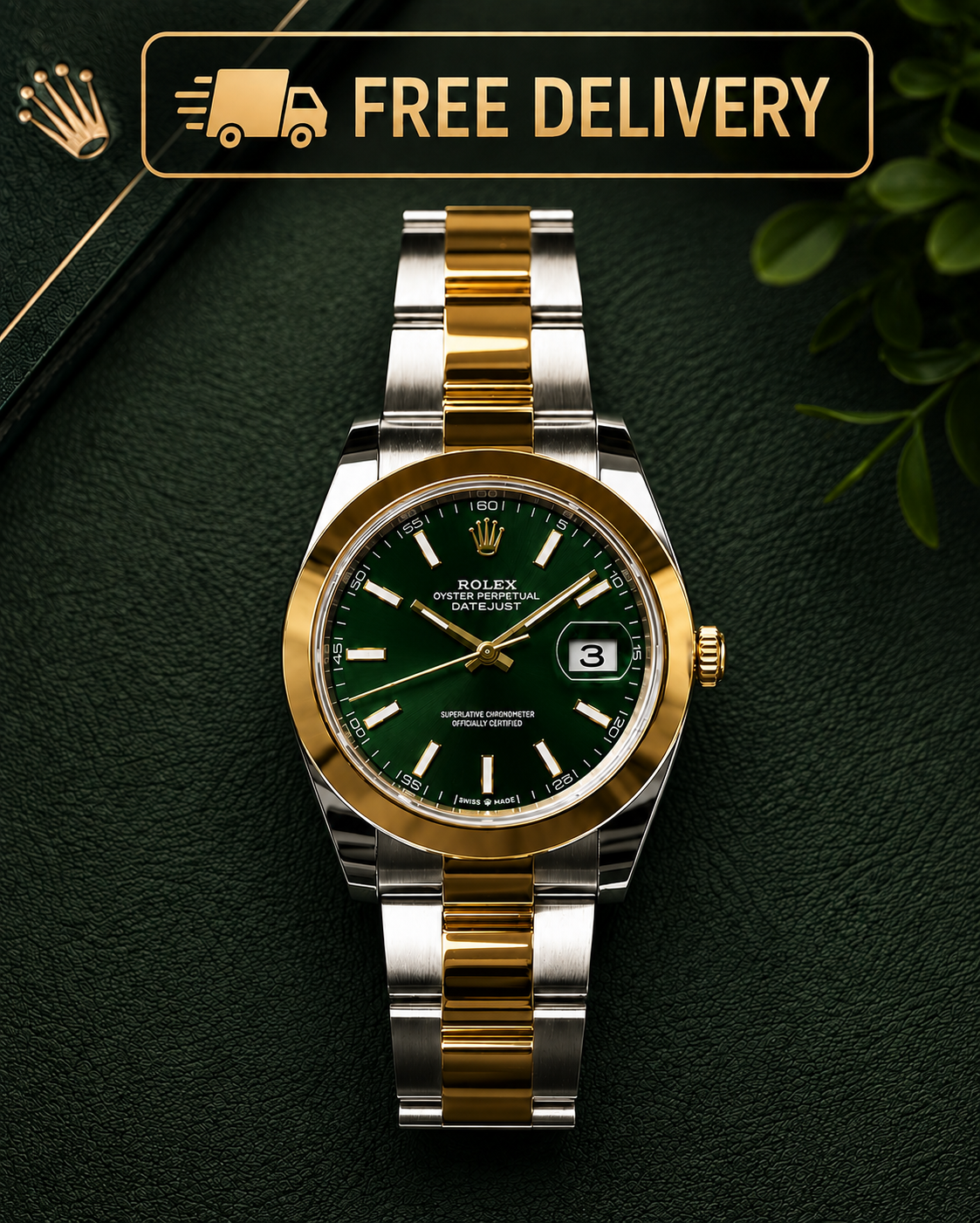 ⌚ Rolex Green Dial Two-Tone Luxury Watch | Gold & Silver Datejust Style 💚✨