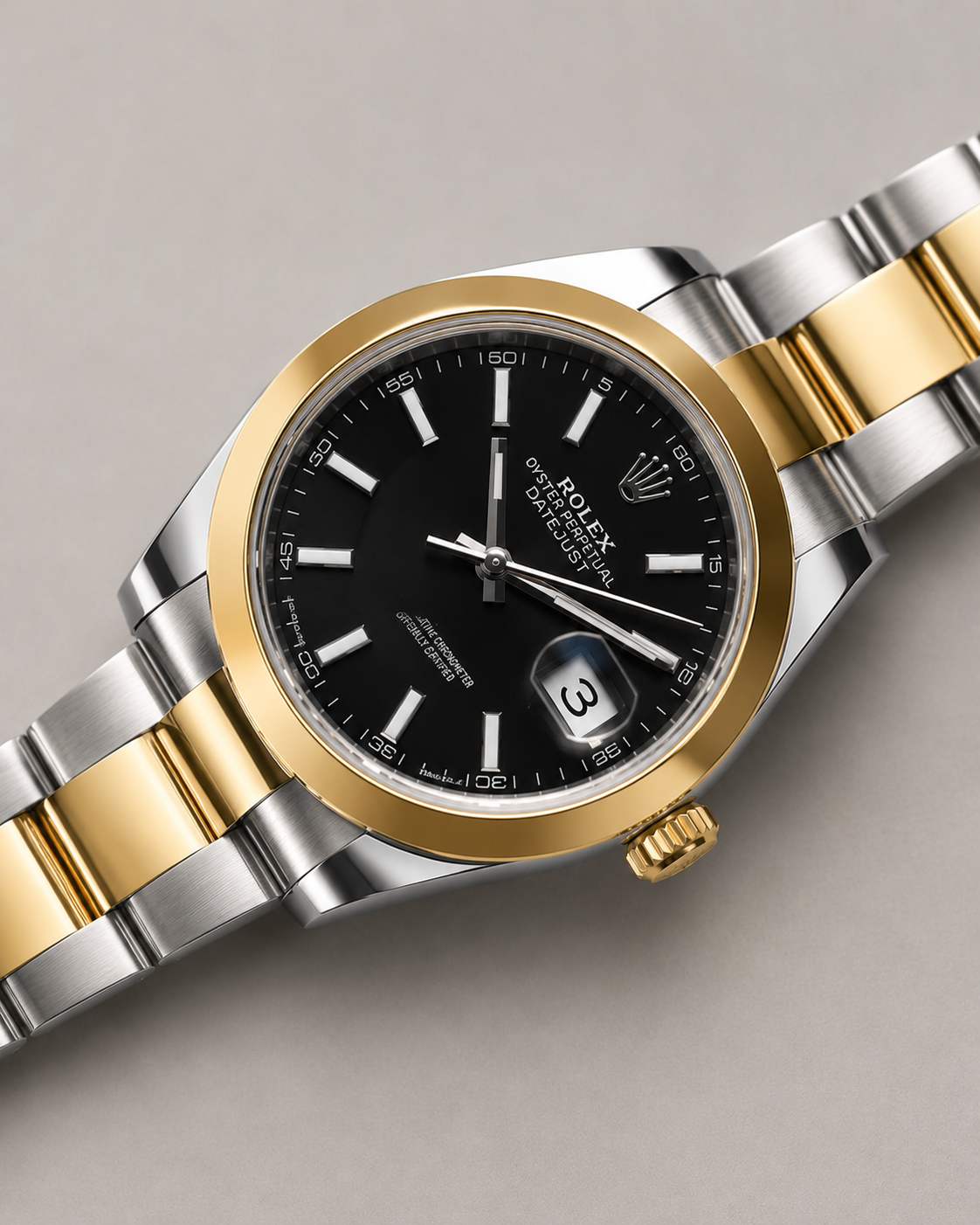 ⌚ Rolex Black Dial Two-Tone Gold & Silver Luxury Watch | Premium Datejust Style