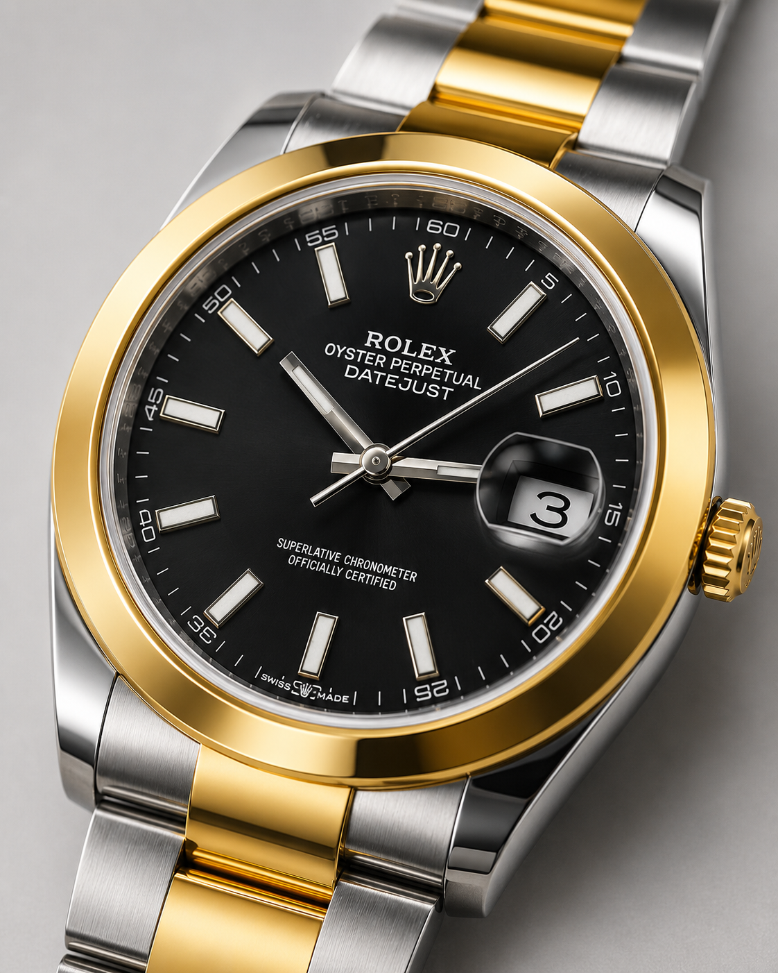 ⌚ Rolex Black Dial Two-Tone Gold & Silver Luxury Watch | Premium Datejust Style