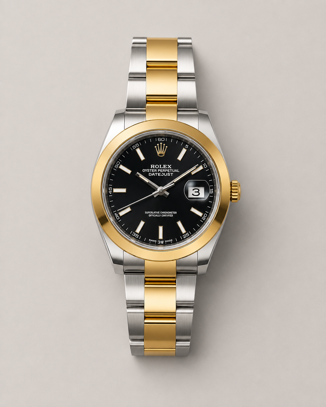 ⌚ Rolex Black Dial Two-Tone Gold & Silver Luxury Watch | Premium Datejust Style