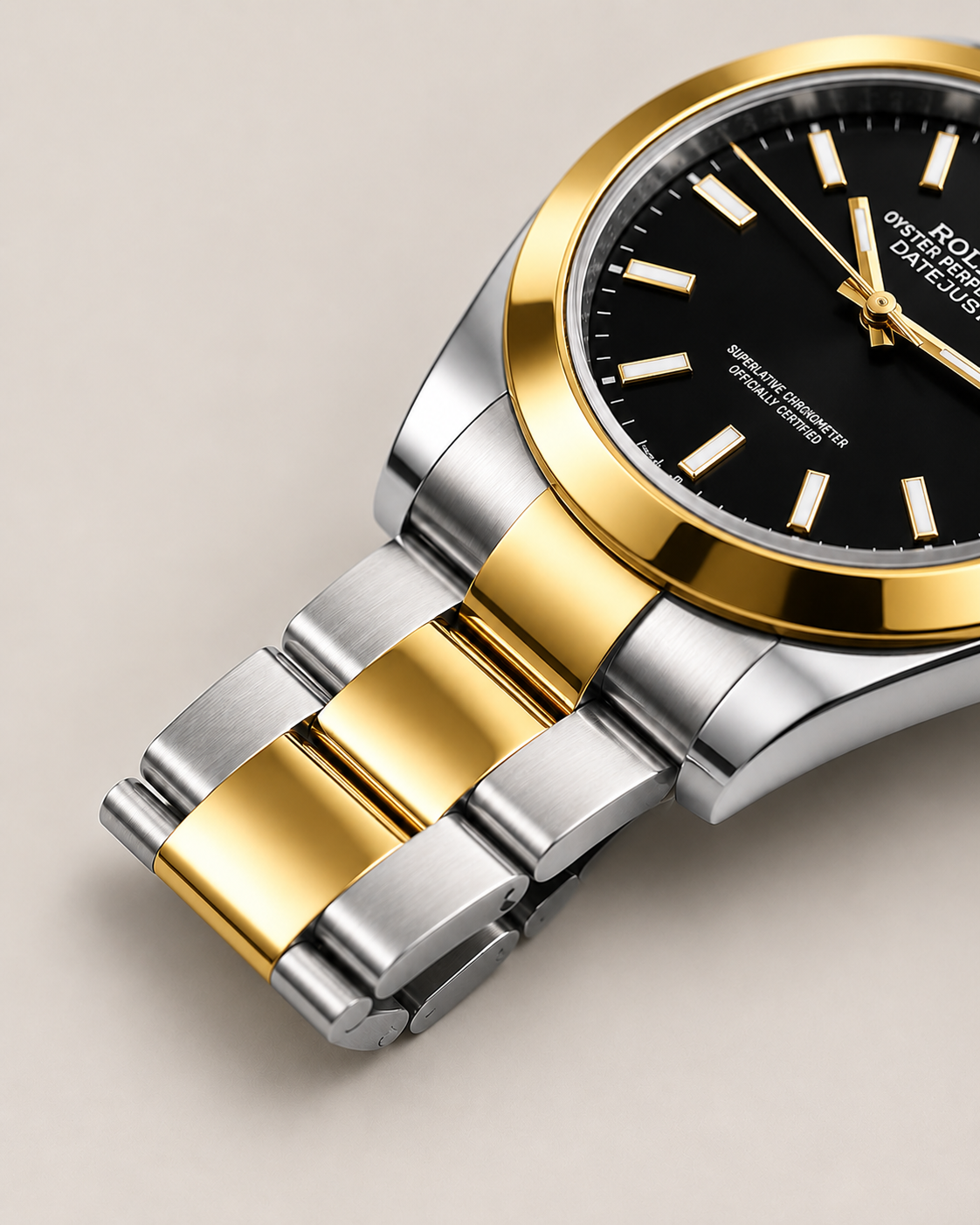 ⌚ Rolex Black Dial Two-Tone Gold & Silver Luxury Watch | Premium Datejust Style