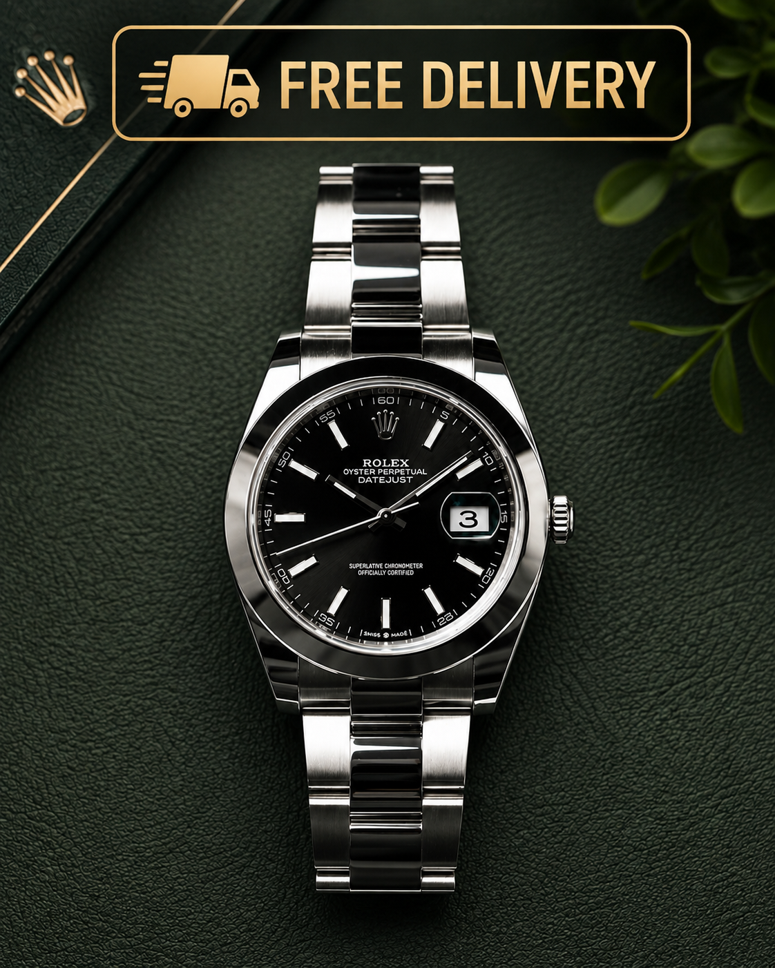 ⌚ Luxury Black Dial Rolex – With Free Box
